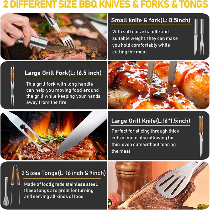 34Pcs Grill Accessories Grilling Gifts for Men, 16 Inches Heavy Duty BBQ Accessories, Stainless Steel BBQ Tools with Thermometer, Grill Mats for Backyard, BBQ Gifts Set for Men Women by GreenHaven Gardens