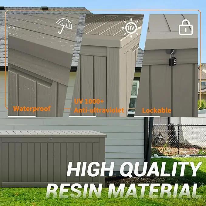 NUNU LAB 230 Gallon Large Resin Deck Box, Waterproof Outdoor Storage Box, Lockable Storage Bin for Patio Furniture, Garden Tools, Pool Accessories, UV-Resistant & All-Weather, Grey by GreenHaven Gardens