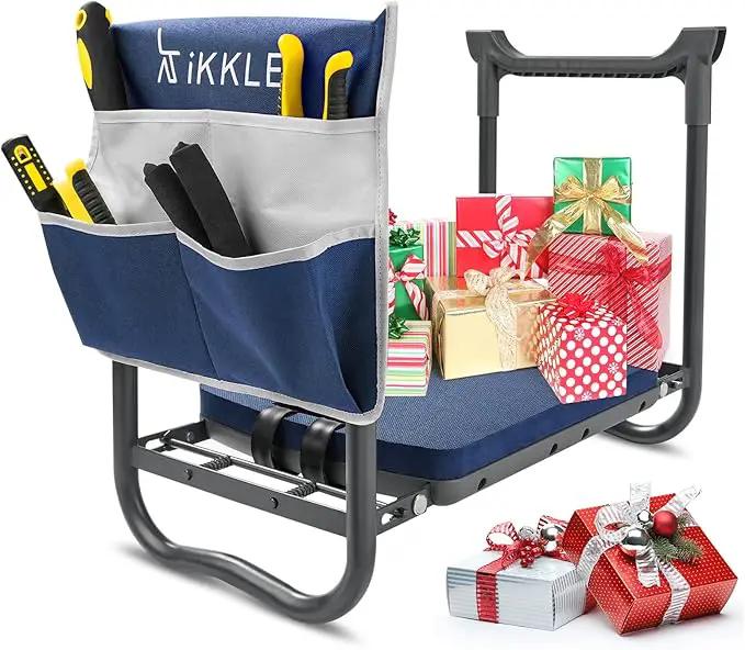 ikkle Garden Kneeler and Seat Gardening Stool Kneeler Folding Gardening Bench with Thicker Detachable Kneeling Pad and Tool Store Pouches (Blue) by GreenHaven Gardens