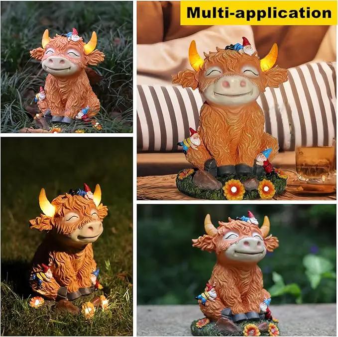 Solar Garden Statue Highland Cow Figurine with Funny Gnomes Garden Outdoor Decor for Yard Patio Lawn Christmas Housewarming Gifts for Women,Mom,Grandma by GreenHaven Gardens