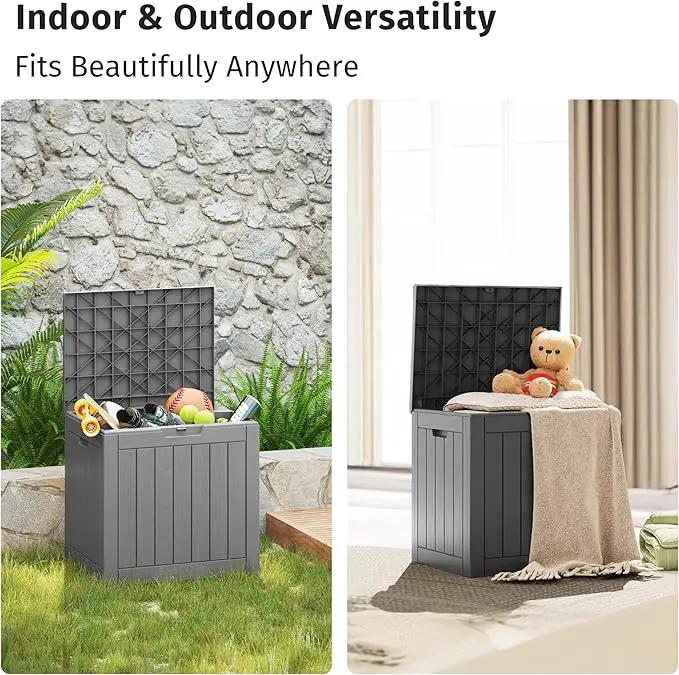 EAST OAK Outdoor Storage Box, 31 Gallon Deck Box Indoor and Outdoor Use, Waterproof Resin Storage Bin for Package Delivery, Patio Cushions, Gardening Tools, Lockable, UV Resistant, Grey by GreenHaven Gardens