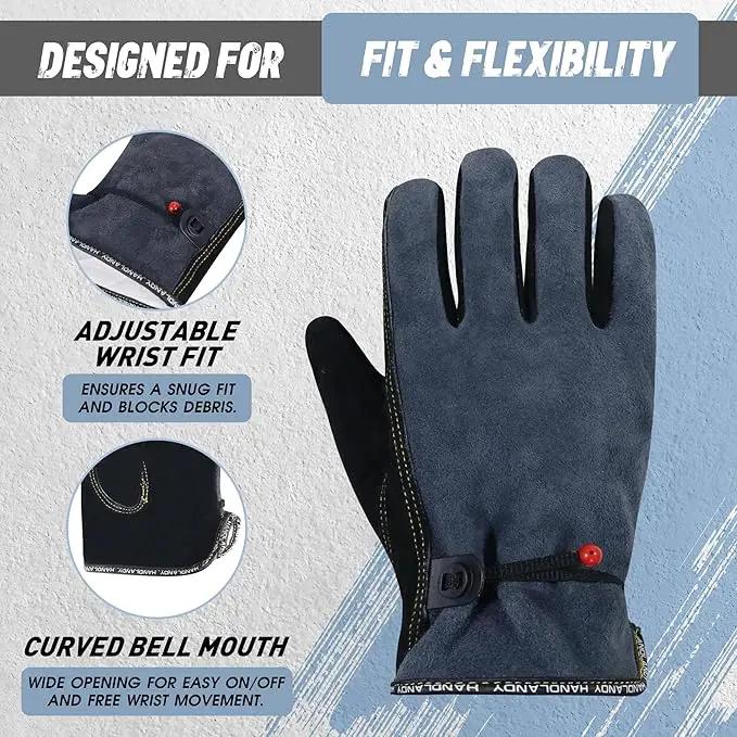 HLDD HANDLANDY Leather Work Gloves for Men & Women, Adjustable Wrist Cowhide Gardening Glove with Reinforced Palm for Driver by GreenHaven Gardens
