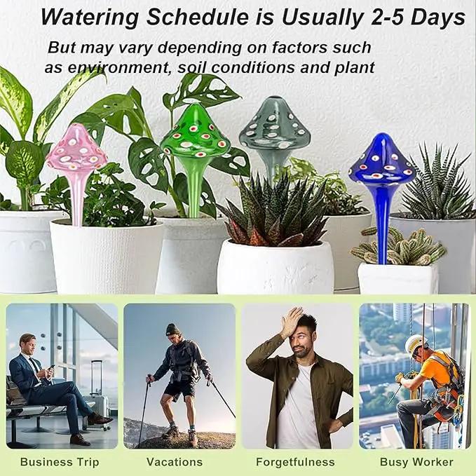 4 Pcs Plant Watering Globes, Hand-Blown Mushroom-Shaped Self Watering Globes, Suitable for Indoor&Outdoor Plant Watering Devices by GreenHaven Gardens