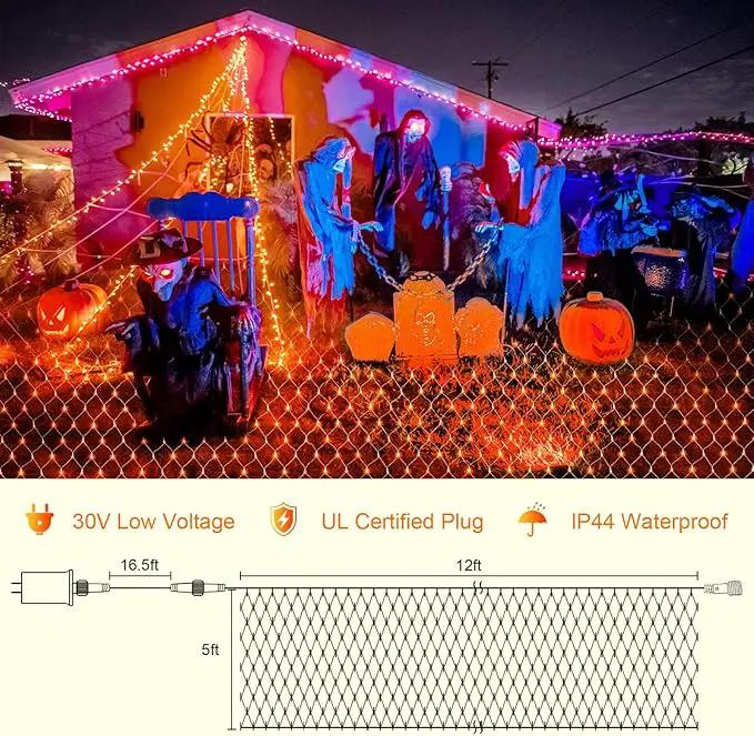 Christmas Net Lights Outdoor - 360 LED Orange Net Lights Waterproof with Remote, 12x5 ft Extendable 8 Modes for Bushes, Gazebo, Lawn, Garden, Shrubs, Tree, Backyard Decorations by GreenHaven Gardens