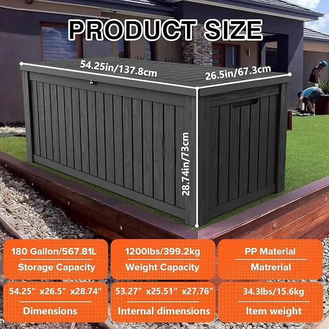 180 Gallon Resin Deck Box, Waterproof Outdoor Storage Bin for Patio Furniture, Pool Accessories, and Garden Tools, Lockable & UV-Resistant, Black by GreenHaven Gardens
