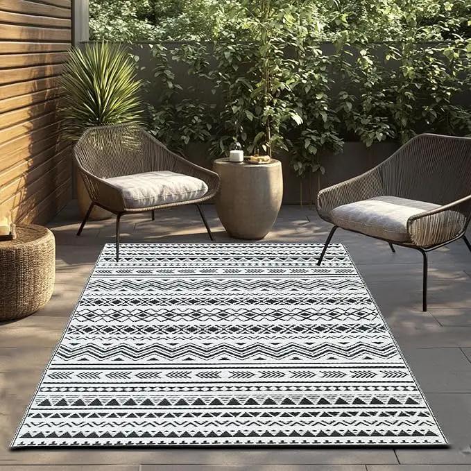 WILDROOTS 9x12 Feet Black and White Plastic Outdoor Rug, Stain Resistant Waterproof Reversible Outdoor Patio Rug, Fade Resistant Camping Rug by GreenHaven Gardens