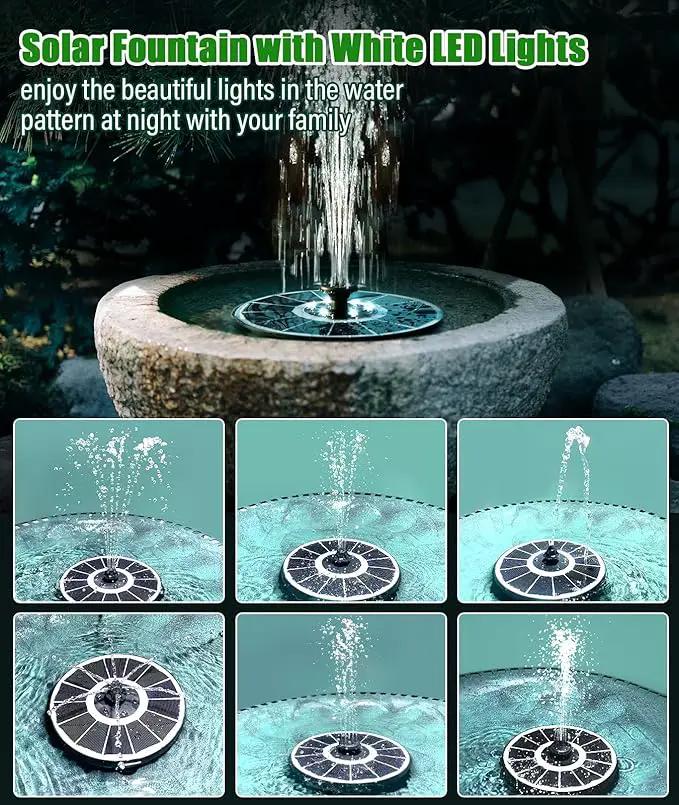 SZMP Solar Fountain Upgraded 100% Glass Panel, 3.5W Floating Solar Powered Water Pump Built-in 2000 Battery with 7 Nozzle & 4 Fixer, Solar Bird Bath Fountains for Garden, Pond, Outdoor (White) by GreenHaven Gardens