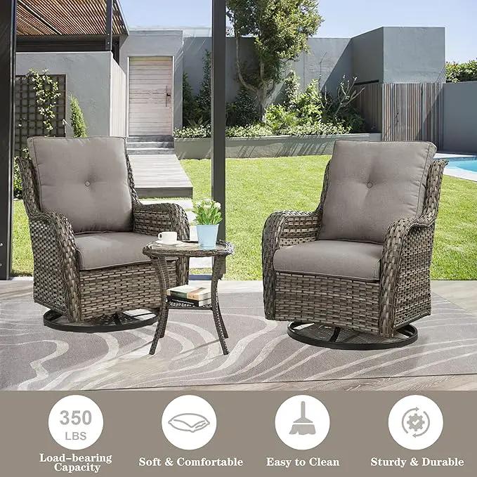5 Pieces Patio Furniture Sets Wicker Outdoor Furniture, Rattan Patio Swivel Glider Chairs with 2 Ottoman and Glass Side Table by GreenHaven Gardens