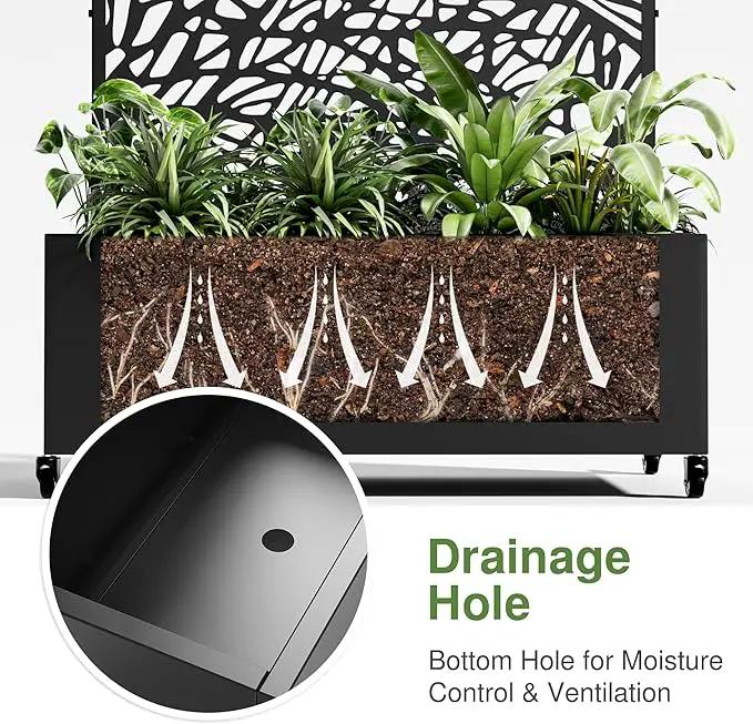 Casaphoria Metal Raised Garden Bed with Trellis and Wheels, 72"x47"x16" Planter Box for Climbing Plants, Vegetables & Vines, Features Drainage Holes and Privacy Screen (Black-Net) by GreenHaven Gardens