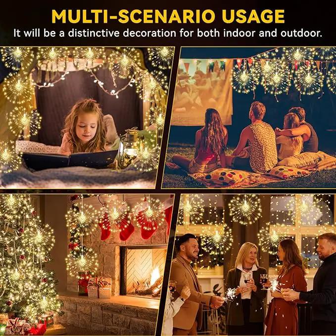 4 Pack Firework Lights - 120 LED Copper Wire String Lights with 8 Modes, Dimmable, Remote Controlled, Waterproof for Party, Home, Christmas, Garden, Outdoor Decoration by GreenHaven Gardens