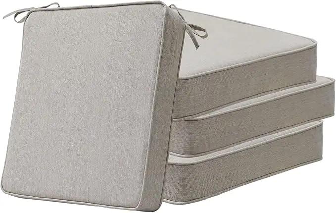 Sunbrella Square Corner Seat Cushions, 18.5" x 16" x 3", Set of 4, Indoor Outdoor Water Repellent Universal Chair Pads with Ties for Patio Furniture, Garden Dining Chairs, Specrtum Pebble by GreenHaven Gardens