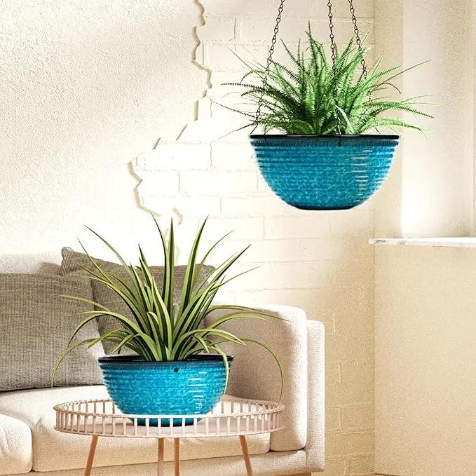 10 Inch Hanging Planter, 2 Pack Hanging Planters for Indoor Outdoor Plants Self Watering Hanging Pots with Drainage Holes for Garden Home (Snowflake Blue) by GreenHaven Gardens