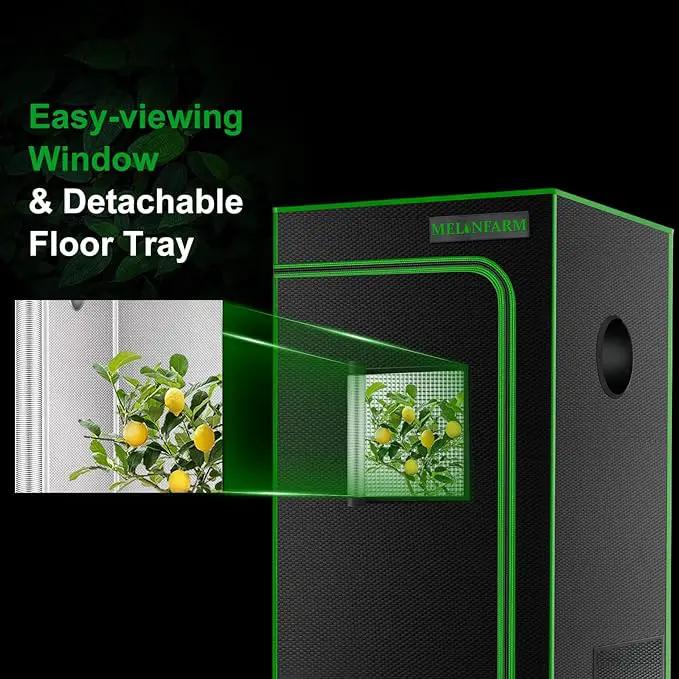 MELONFARM 24"x24"x32'' Grow Tent, High Reflective 600D Diamond Mylar Canvas with Observation Window and Floor Tray for Hydroponic Indoor Plant Growing by GreenHaven Gardens