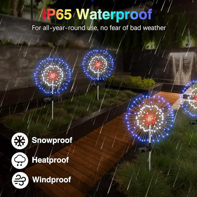 4th of July Firework Solar Garden Lights, Red Blue White Solar Firework Lights with 120 LED 2 Lighting Modes, Outdoor Waterproof Yard Lighting for Independence Day Memorial Day Decor, 4 Pack by GreenHaven Gardens