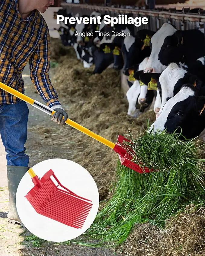 VEVOR Manure Fork, 18 Angled Tines, Horse Manure Rake with Long Fiberglass Handle, 61 in Durable Plastic Pitchfork Muck Rake Tool for Gardening Horse Stall Stable Grass Hay Cleaning Farm Work by GreenHaven Gardens
