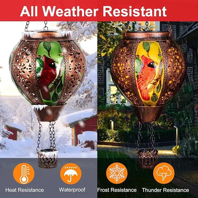 Hot Air Balloon Solar Lantern Outdoor - Flame Hanging Solar Light Waterproof Lanterns for Patio Garden Yard Farmhouse Decor, Great Gift(Cardinal 2) by GreenHaven Gardens