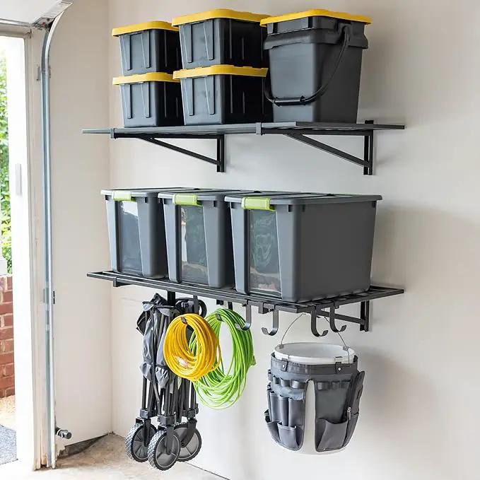 StoreYourBoard 2-Pack Heavy Duty Wall Shelves – Wall-Mounted Garage Storage Shelving and Organization for Sheds, Closets, or Utility Rooms – Holds 200 lbs, 2ft x 4ft, Black by GreenHaven Gardens