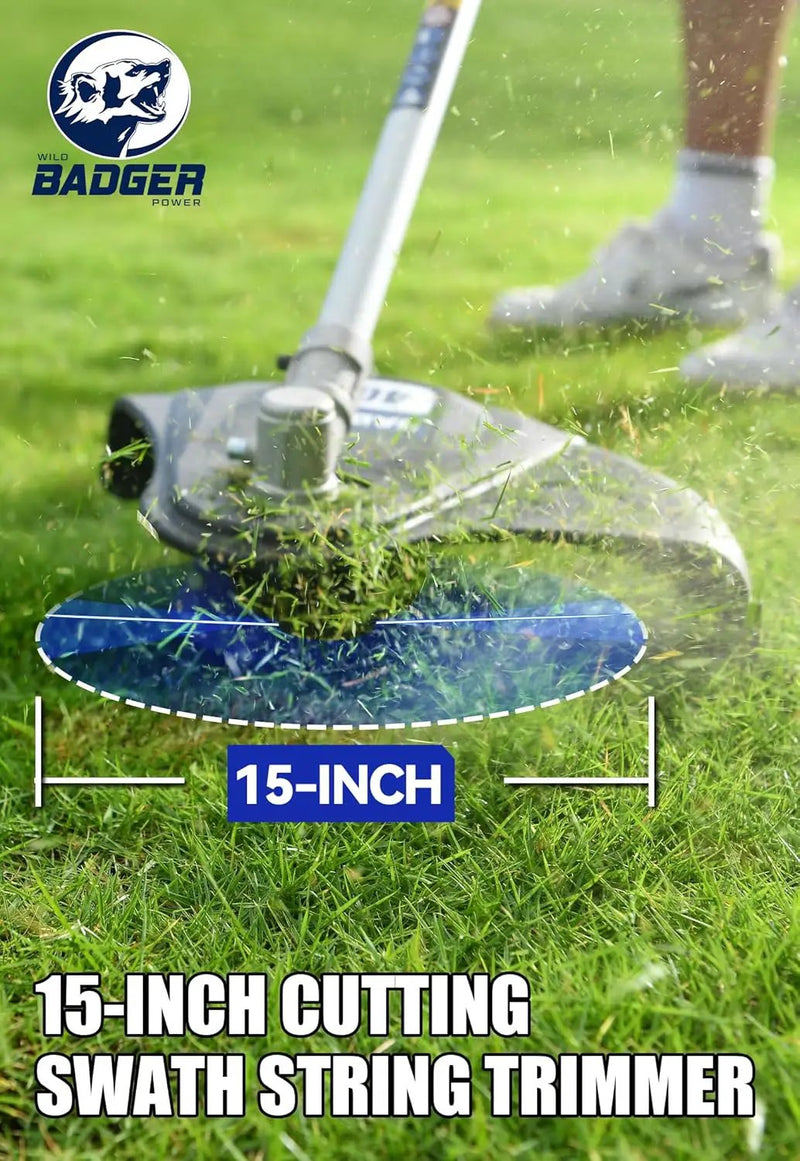 WILD BADGER POWER 40V Cordless Weed Wacker, String Trimmer/Edger, Pole Saw, Hedge Trimmer and Brush Cutter Blade, Attachment Capable 4-in-1 Multi-Tool Kit with 2 * 20V 4Ah Battery and 1*Charger by GreenHaven Gardens