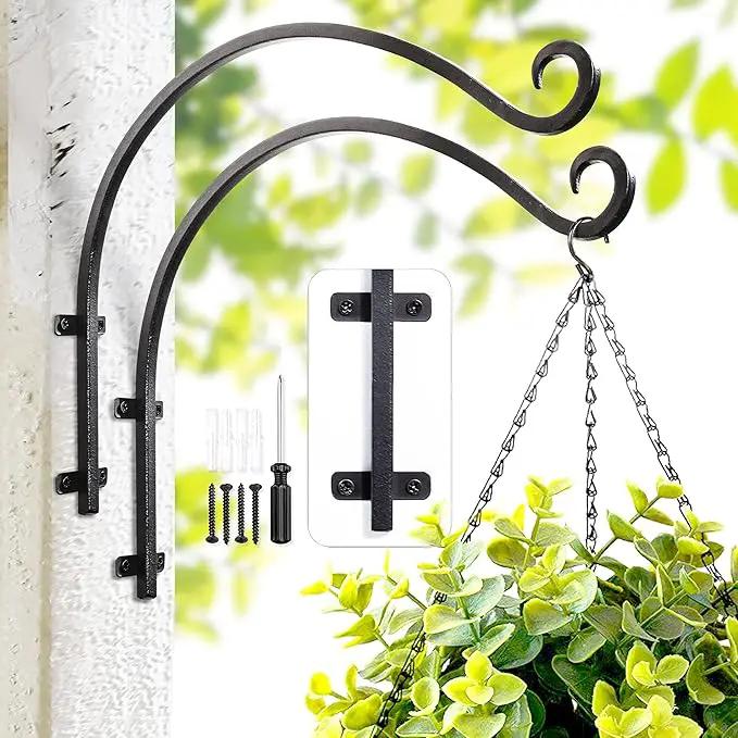 Heavy Duty Hanging Plant Bracket: Outdoor Hand-Forged Hanging Plant Bracket Hook - 16Inch Black Bird Feeder Bracket by GreenHaven Gardens
