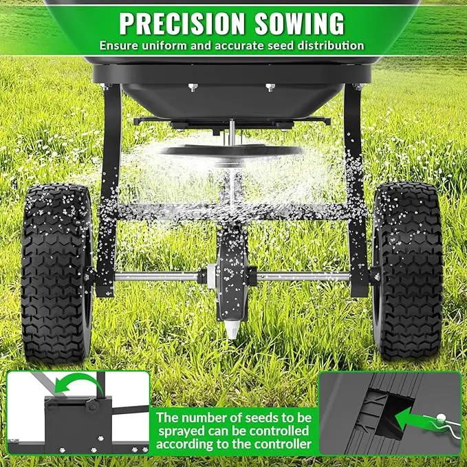 200LB Tow Behind Broadcast Spreader, Fertilizer Spreader Holds up to 550 lbs with 13" Pneumatic Tires and Adjustable Flow Control Lever,for Fertilizer, Grass Seed, Salt, Ice Melt, Lawn by GreenHaven Gardens