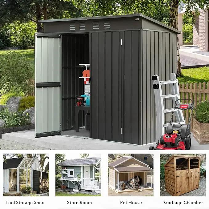 Domi Outdoor Storage Shed 5' x 3’, Metal Garden Shed with Galvanized Steel Frame for Bike, Tools, Lawn Mowers, Pool Toys, Outdoor Storage Cabinet with Lockable Door for Garden Lawn Patio (Dark Grey) by GreenHaven Gardens