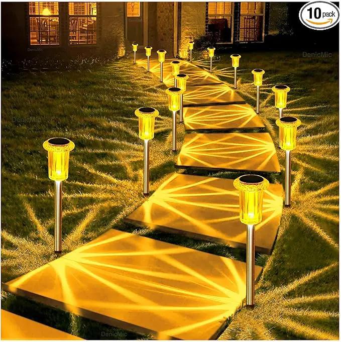 DenicMic Solar Lights Outdoor Pathway Lights LED Waterproof Acrylic Lamp Head Stainless Steel Stake for Yard Garden Landscape Path Walkway Driveway Patio Lawn (Orange 10Pack) by GreenHaven Gardens