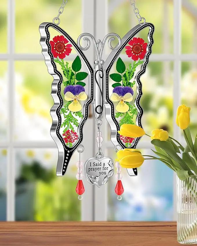 KY&BOSAM Butterfly Suncatcher I Said a Prayer for You Stained Glass Butterfly Suncatchers Hanging for Window Wind Chime Gifts for Friend Mother`s Day Birthday Christmas Thanksgiving Ornament Gifts by GreenHaven Gardens