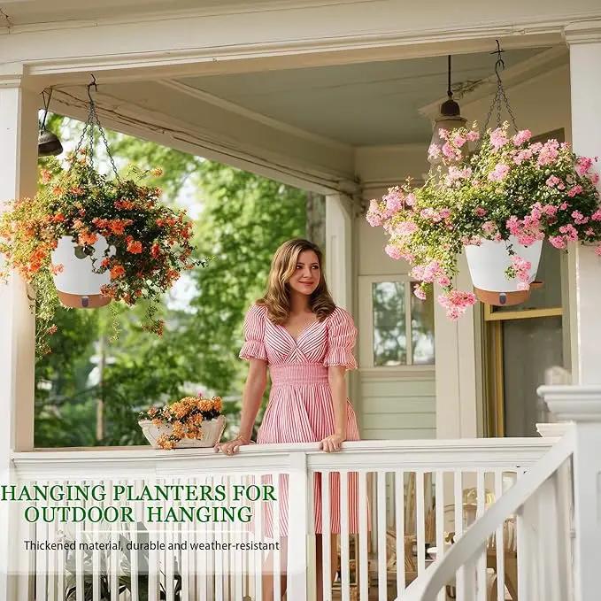 Hanging Planter for Indoor Plants 8 Inch, 2 Pack Hanging Baskets for Plants, Self Watering Hanging Flower Pots with Drainage Hole & 2 Kinds of Plant Hangers for Garden Home Decor (White, 8 inch) by GreenHaven Gardens