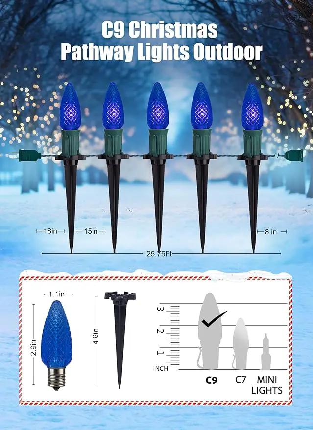 C9 Led Christmas String Lights, 20 Led 25.75 Feet Outdoor Waterproof Strawberry Lights with 20 Stakes, Extendable Green Wire String Lights for Indoor Outside Patio Wedding Party Decoration, Blue by GreenHaven Gardens