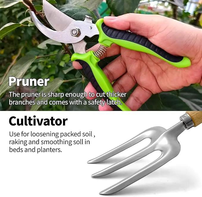 Gardening Tools – 42 Piece Premium Gardening Tool Set,Heavy Duty Hand Tools with Fashion Garden Tools Organizer Handbag,Rust-Proof Gardening Tool Kit, Ideal Gardening Gifts for All (Green Floral) by GreenHaven Gardens