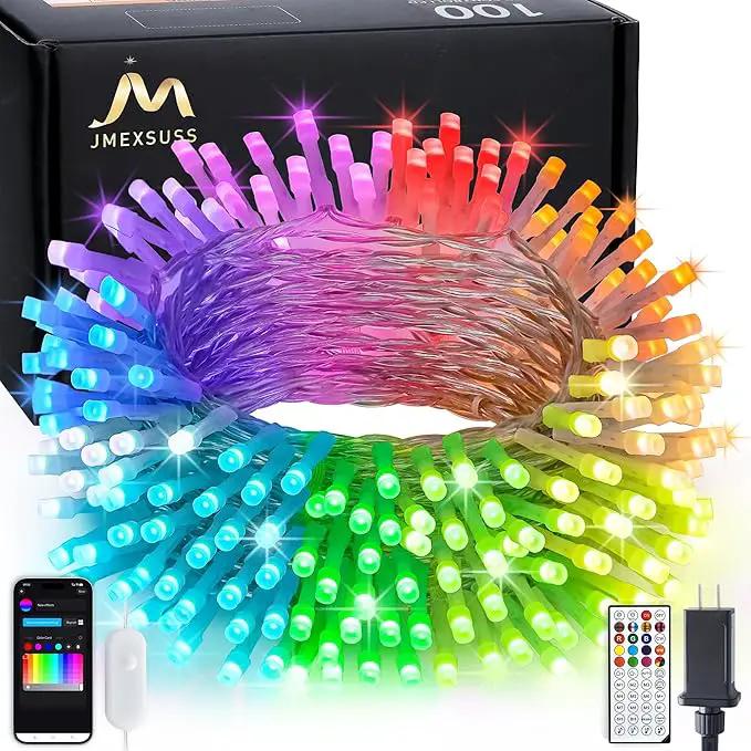 JMEXSUSS 100 LED RGB Christmas Tree Lights Indoor, 33ft Smart Color Changing Christmas Lights Outdoor with Remote & APP, Clear Wire Christmas Lights Plug in for Bedroom Tree Room Party Birthday by GreenHaven Gardens