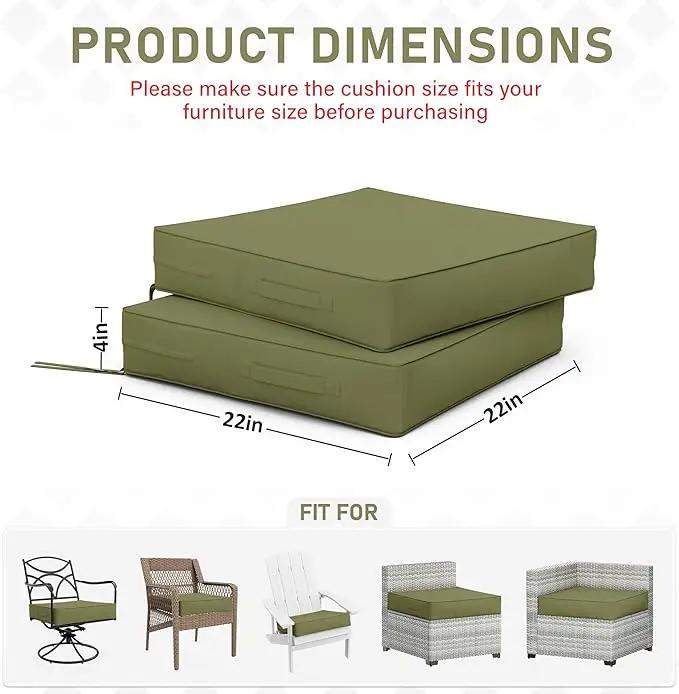 Patio Chair Cushions 22 X 22 X 4 Inch Waterproof Outdoor Seat Cushions for Patio Furniture, Outdoor Sofa Couch Pads with Ties & Handle, Set of 2, Light Green by GreenHaven Gardens