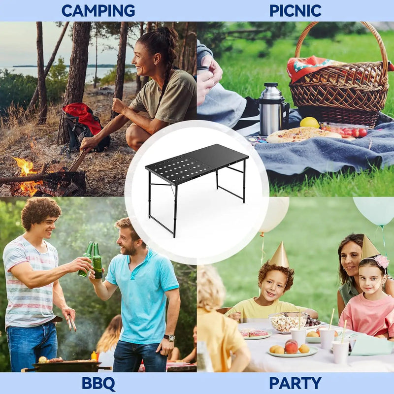 Skyflame Folding Camping Table with Adjustable Height Legs, Black Metal Portable Outdoor Grill Stand Table with Handle for BBQ, Grilling, Camping Trip, RV, Picnic, Backyards, Tailgating by GreenHaven Gardens