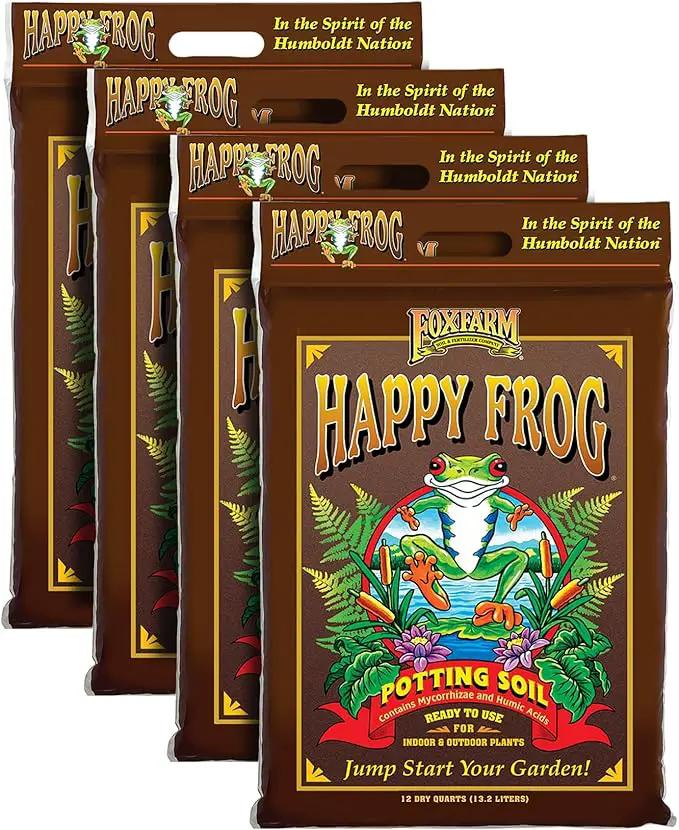 FoxFarm Happy Frog Potting Soil, 12qt – for Indoor/Outdoor Container Plants, Improves Root Efficiency, pH Adjusted for Optimal Nutrient Uptake – Contains Microbes and Humic Acids (Pack of 4) by GreenHaven Gardens