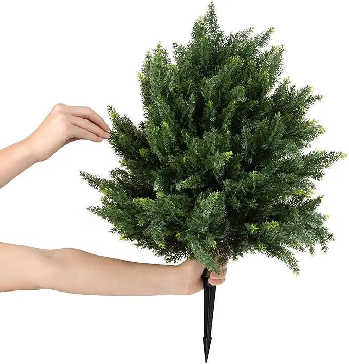 Premium 16" Diameter Artificial Cypress Topiary – Set of 2 Faux Plants with Ground Spikes – UV-Resistant, Realistic Outdoor & Indoor Greenery – Weatherproof Garden Landscaping Décor by GreenHaven Gardens