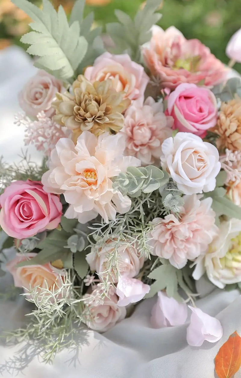Artificial Flower Combo DIY Wedding Hand Bouquet Centerpiece Arrangement Party Baby Shower Home Decor (Light Pink) by GreenHaven Gardens