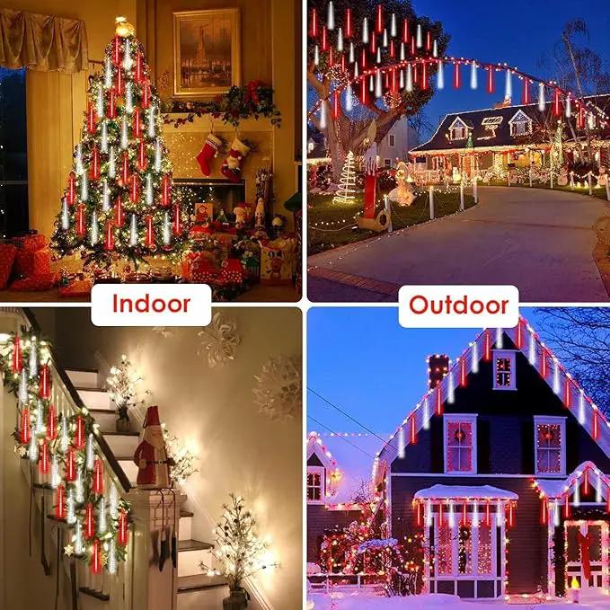 Solar Meteor Shower Lights Outdoor Waterproof, Christmas Decorations Lights Solar Powered, 16 Tubes 384LED Rain Drop Lights, Snow Cascading String Lights for Tree Party Garden Decor (Red and White) by GreenHaven Gardens