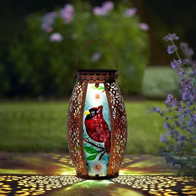 Larekook Outdoor Solar Lantern-Waterproof Cardinal Hanging Metal Decorative Lights for Patio Table Garden Pathway Yard with Super Bright Warm White LED,Large Solar Panels,Auto On/Off Sensor by GreenHaven Gardens