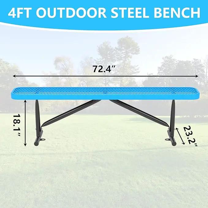 48" L Outdoor Steel Flat Bench, Heavy Duty Metal Park Bench for Outside, Expanded Metal, Commercial Benches Mesh Bench for Shopping Mall, Store, Lawn, Park, Patio, Deck, Garden (Blue, 6FT) by GreenHaven Gardens