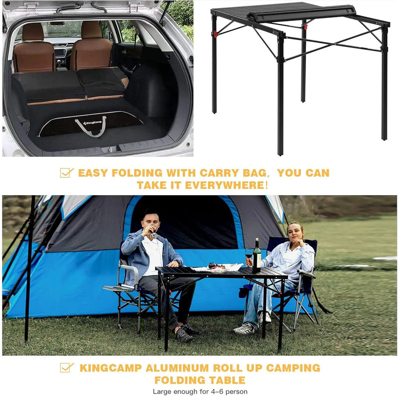 KingCamp Lightweight Compact Folding Camping Table,Stable Aluminum Alloy Folding Roll up Table for 4-6 Person for Picnic, Camping, Barbecue and Party,Portable Multifunctional Table with Carry Bag by GreenHaven Gardens