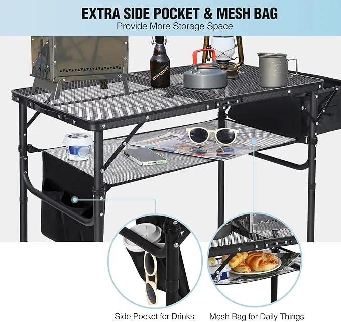 RedSwing Portable Grill Table with Sink for Outside, Aluminum Frame Folding Grill Stand Table for Outdoor Camping Picnic BBQ, Lightweight Adjustable Height, 36 x 20 x 31 Inches, Black by GreenHaven Gardens