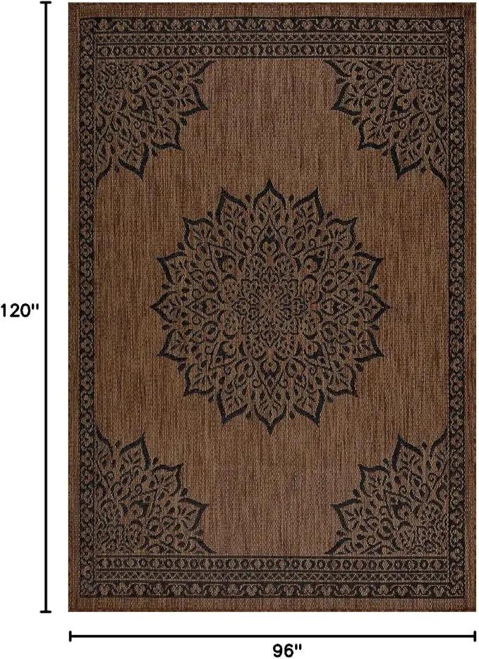 CAMILSON Outdoor Rug 8x10 Medallion Nut Brown Black Modern Area Rugs for Indoor and Outdoor Patios, Kitchen and Hallway Rug, Washable Porch Deck Outside Carpet (8 x 10) by GreenHaven Gardens