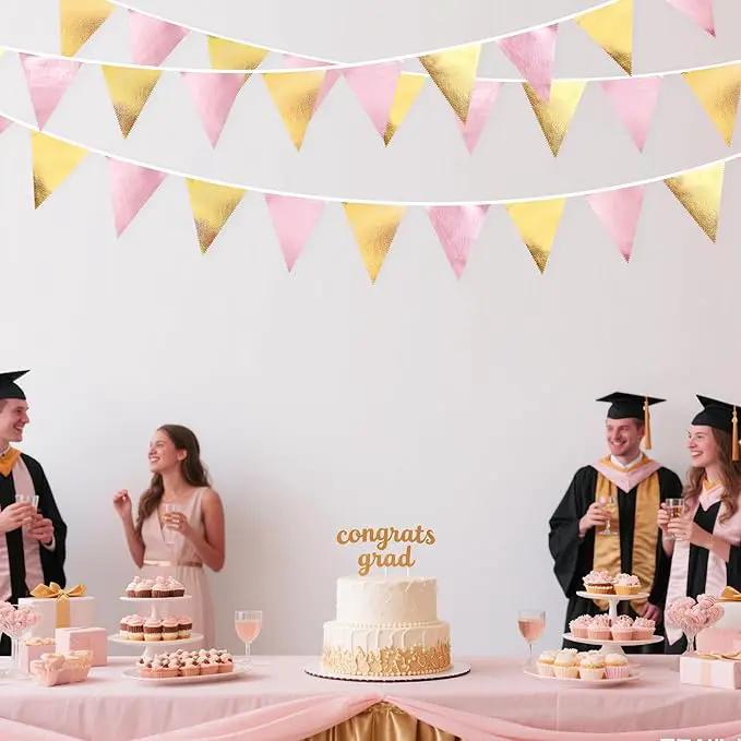 Pink Gold Party Decoration Metallic Fabric Light Pink Gold Triangle Pennant Banner Flag Bunting Garland for Women Girl Birthday Retirement Graduations Bridal Shower Wedding Baby Shower Party Supplies by GreenHaven Gardens