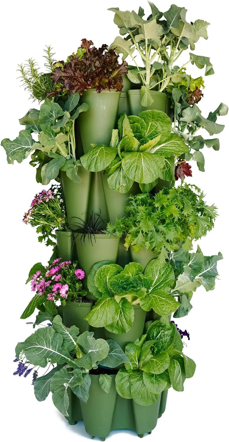 Greenstalk Patented Large 5 Tier Vertical Garden Planter with Patented Internal Watering System Great for Growing a Variety of Strawberries, Vegetables, Herbs, & Flowers (Evergreen) by GreenHaven Gardens