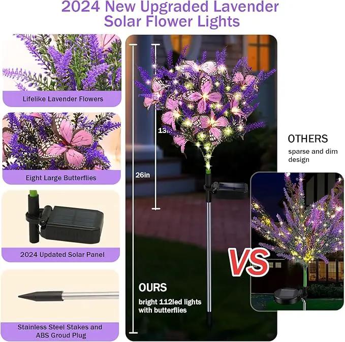 Solar Garden Lights Outdoor, 2 Pack Purple Lavender Solar Butterfly Lights Gardening Gifts for Women, Purple Solar Artificial Flower with Butterfly Purple Garden Decor for Lawn Patio-Warm White by GreenHaven Gardens
