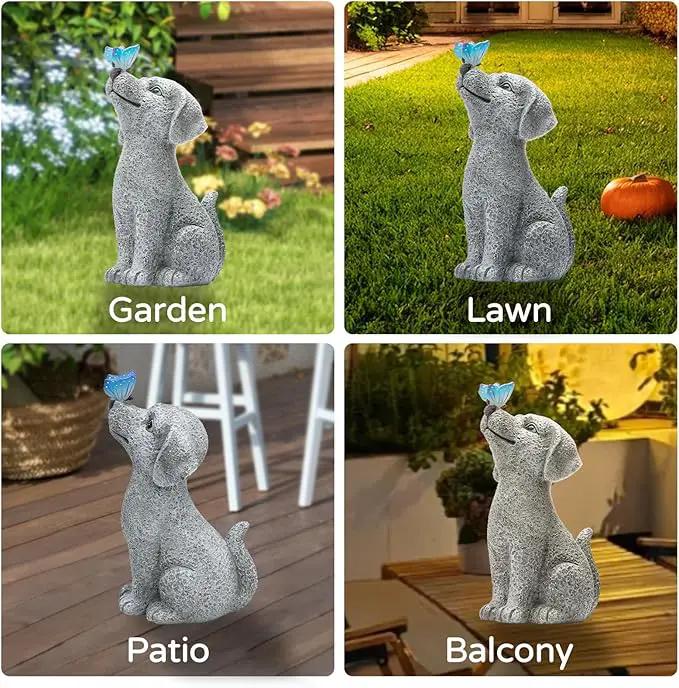Solar Garden Outdoor Statues Dog with Butterfly Lights, Lawn Decor Puppy Figurine for Patio Balcony Yard, Yard Unique Christmas Birthdays Gift for Mom Grandma by GreenHaven Gardens