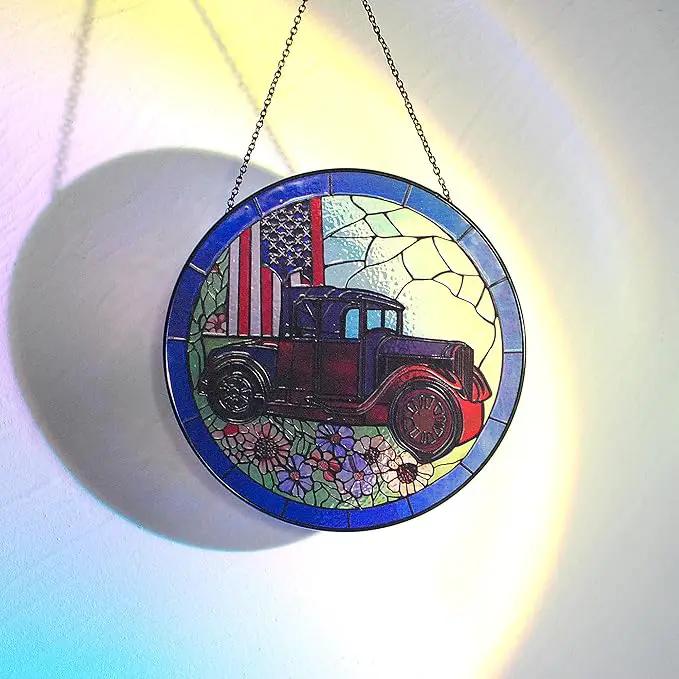 Patriotic Sun Catchers Us Flag - Originally Designed 4th of July Decorations Gifts for Veteran Stained Glass Window Hanging | Patriotic Suncatcher for Men by GreenHaven Gardens