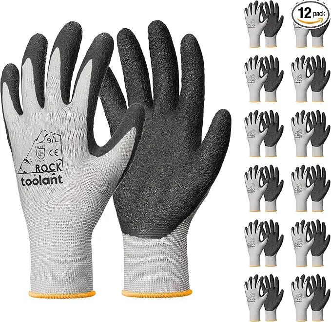 toolant Crinkle Latex Work Gloves Bulk, Rubber Coated Safety Work Gloves for Men and Women, 12 Pairs for Construction, Gardening, Warehouse (Gray, Large) by GreenHaven Gardens