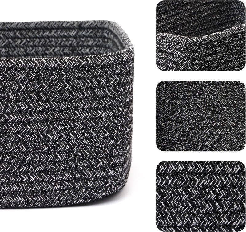 Small Storage Baskets for Organizing | Closet Organizer Bins | Shelf Toy Basket | Woven Rope Baskets | Cube Decorative Box | Shallow Basket | 11.5x7.5x4.7” | 3 Packs Dark Gray by GreenHaven Gardens