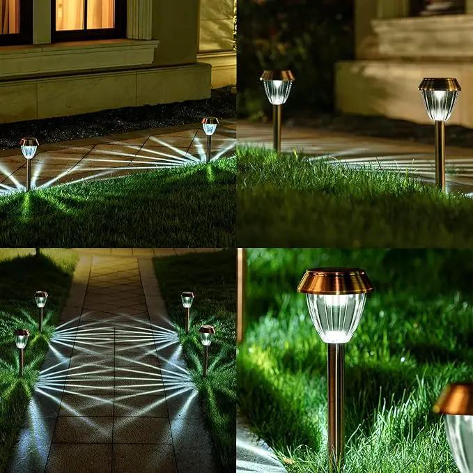 Solar Pathway Lights Outdoor Waterproof, 6 Pack Solar Outdoor Lights Bright Up to 12 Hrs, Garden Light LED Landscape Lighting Copper Stainless Steel Walkway Light, Warm White by GreenHaven Gardens